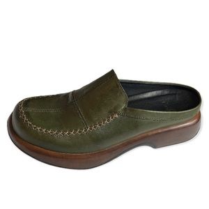Dansko green leather stitched clogs